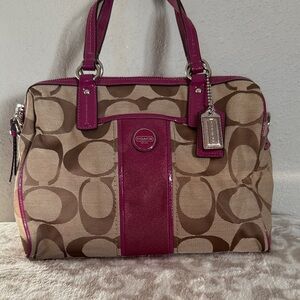 Coach Tan and Magenta Signature Satchel